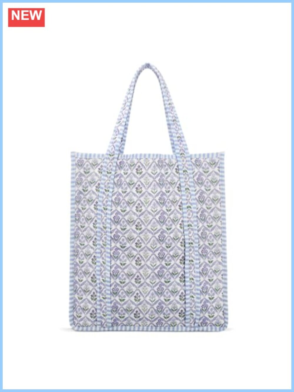 Quilted Tote Bag Block Print Floral Indian Handmade Polyester Shoulder Bag
